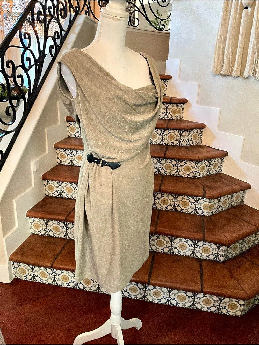 XOXO Draped Mini Dress in Beige Size Large Like New